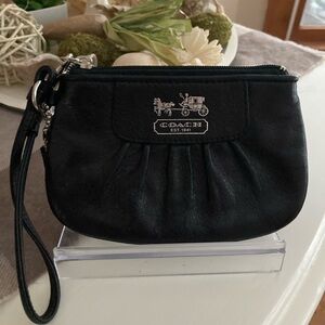 Coach pleated leather wristlet in black